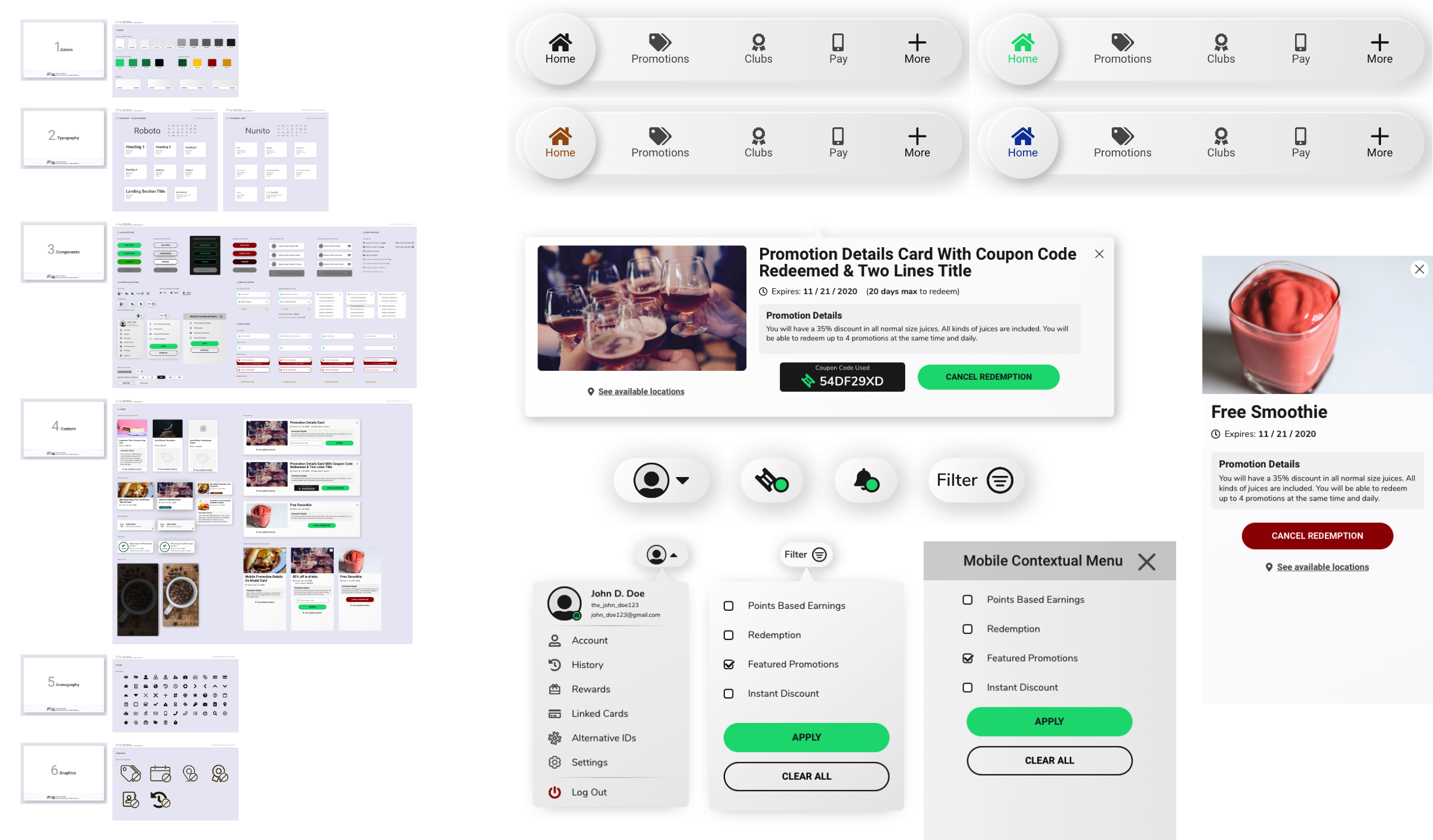 High level visualization of UI Deliverables, including style guidelines.